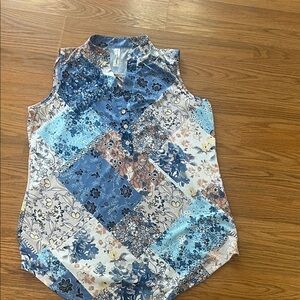 Ralph Lauren Blue and Cream Patchwork Blouse